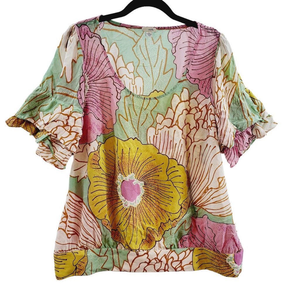 Anthropologie Floral Blouse - Pink, Green, Yellow